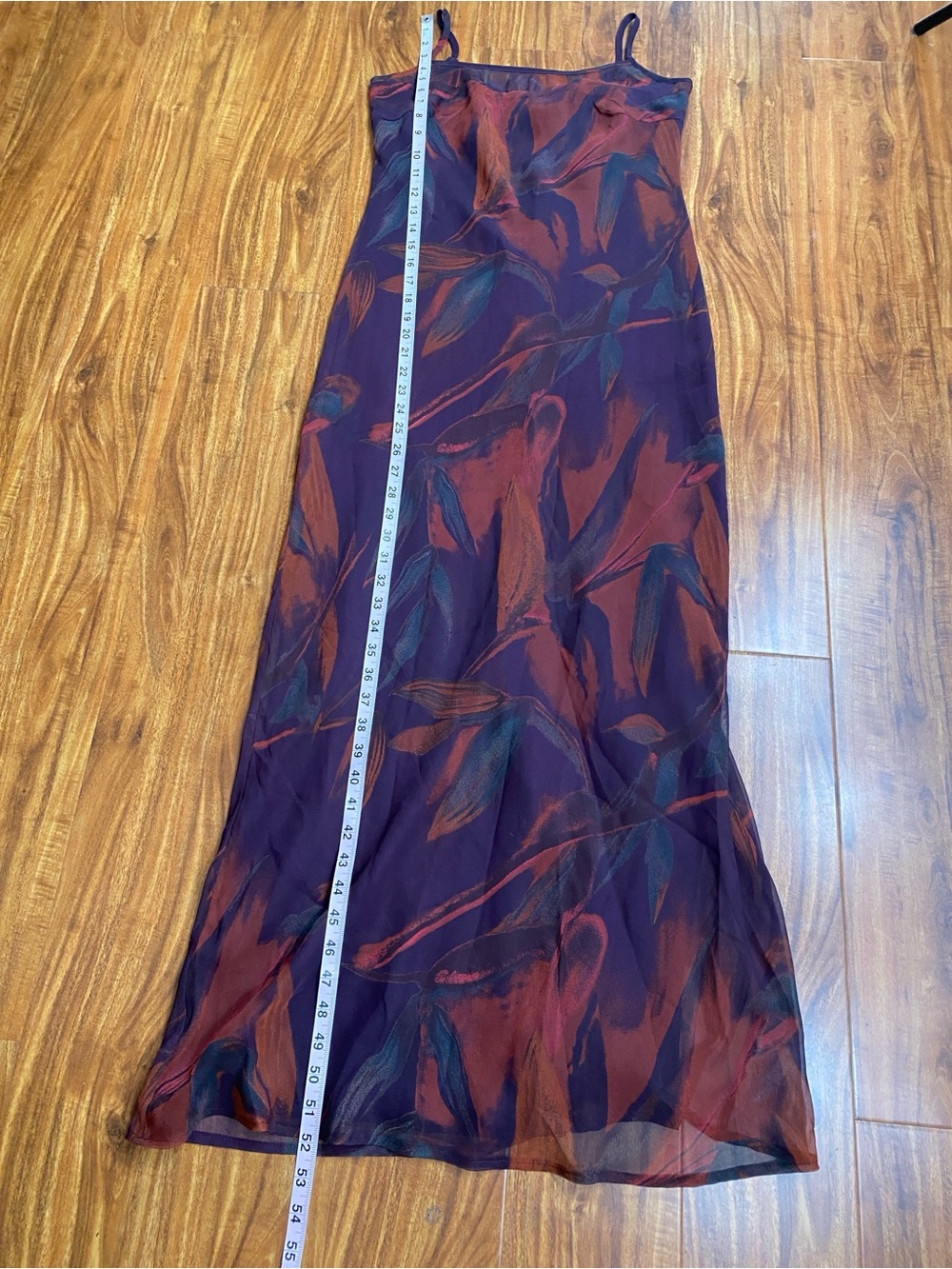 Vintage Womens Georgiou Studio Plum Red Watercolor Leaf Slip Dress Size 4 Girly - Picture 11 of 11